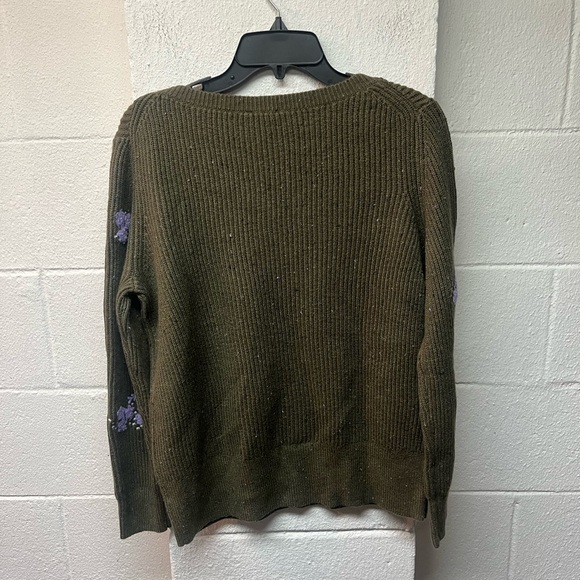 Talbots Olive V-Neck Sweater with Purple Floral Design - Picture 7 of 7